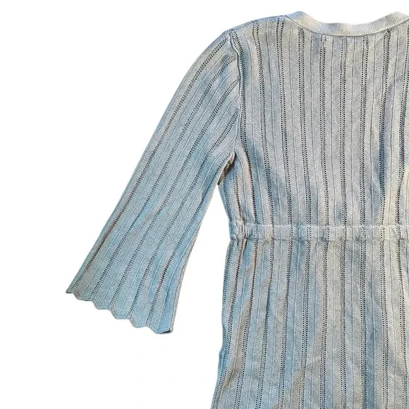 Vintage Gray Ribbed Knit Tie Waist Scalloped Hem Cardigan Sweater Small Y2K 90s - Picture 10 of 16